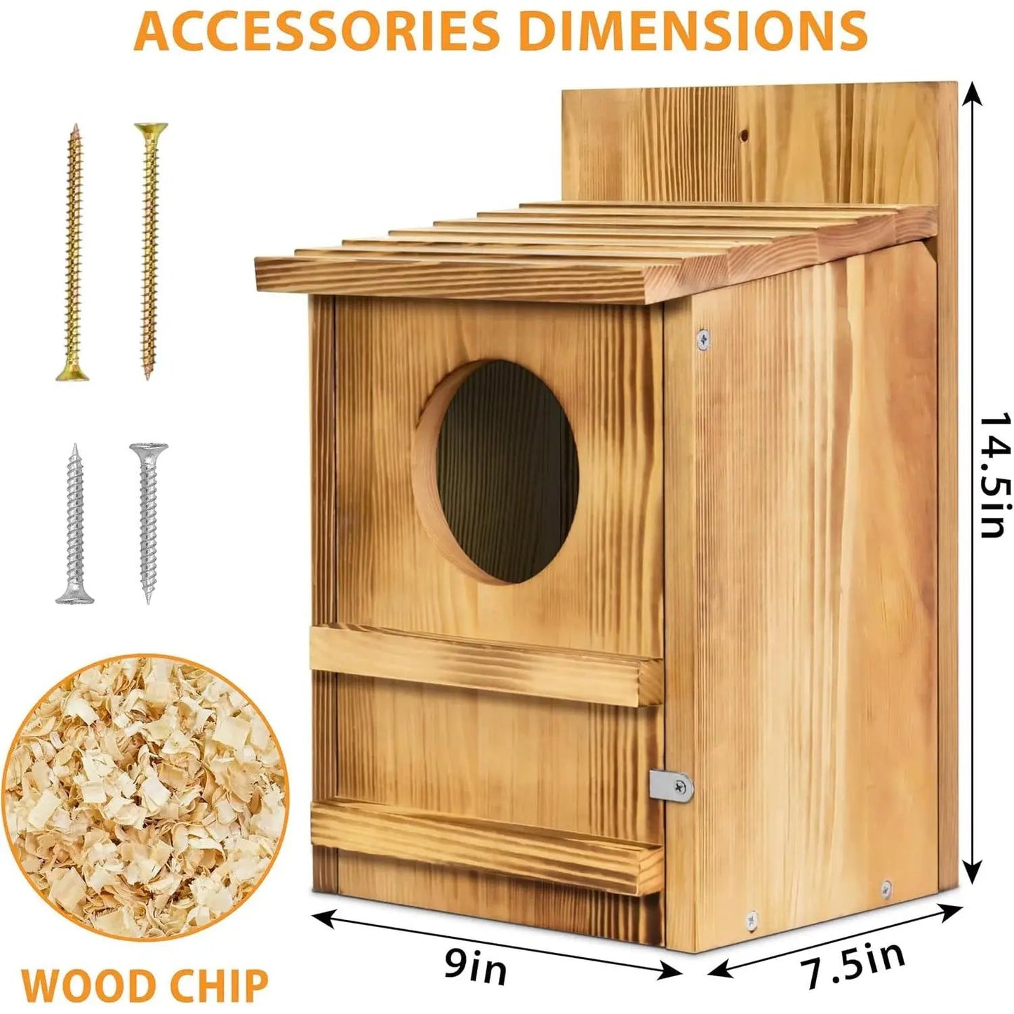 Wooden Screech Owl Bird House for Mounting; natural pine with mounting screws on Tampa Home & Garden Store