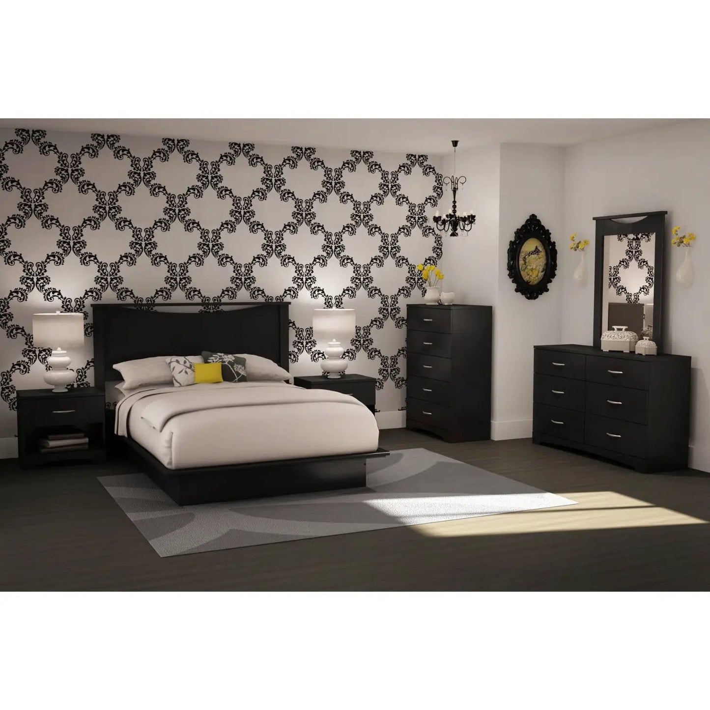 6-Drawer Dresser for Contemporary Bedroom in Black Finish - Tampa Home & Garden Store