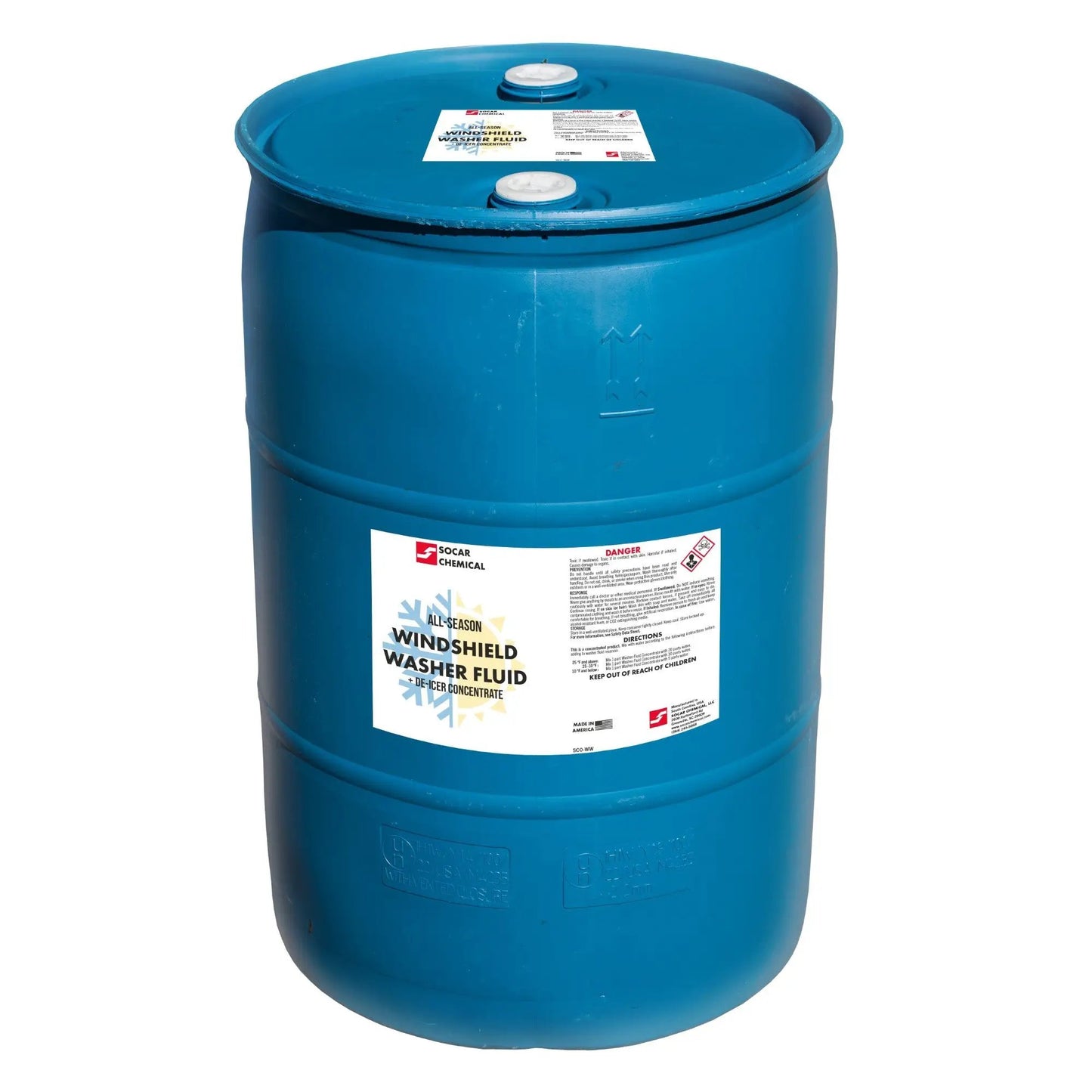 Socar Chemical windshield washer fluid and de-icer concentrate in a blue 55-gallon drum on Tampa Home & Garden Store