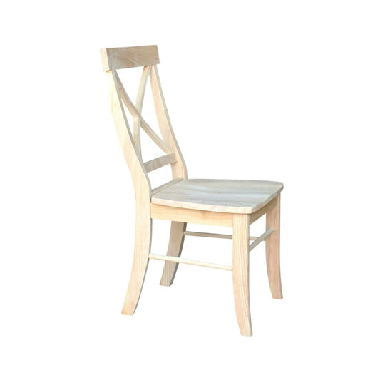 Unfinished natural wood dining chair with X-back design on Tampa Home & Garden Store