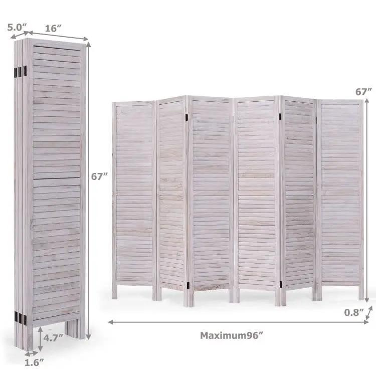 6-Panel Classic Louver Slatted Room Divider Screen in White Wood Finish - Tampa Home & Garden Store
