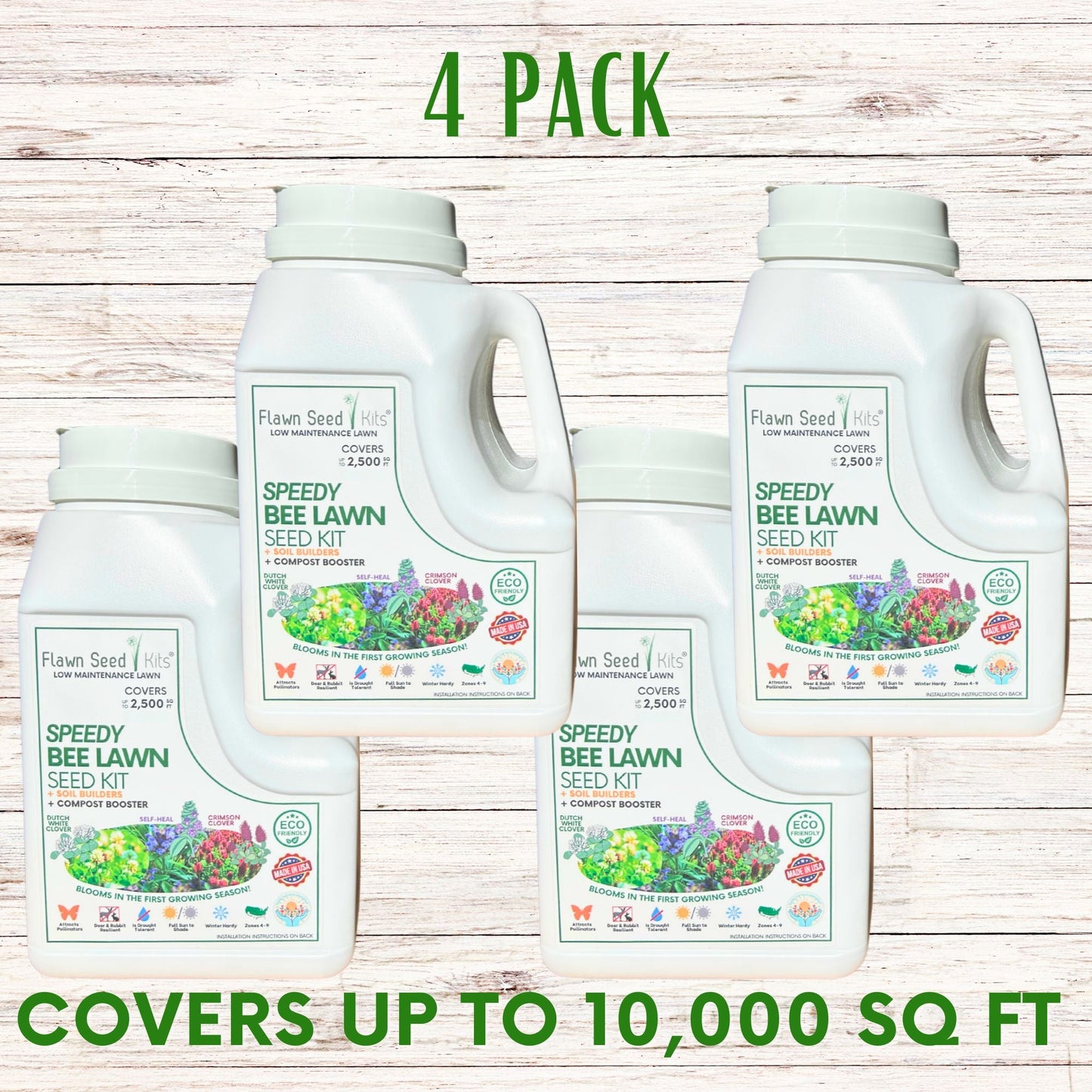 Speedy Bee Lawn Seed Kit 4-pack by Flawn Seed Kits, seeds for low-maintenance lawn covers 2,500 sq ft on Tampa Home & Garden Store