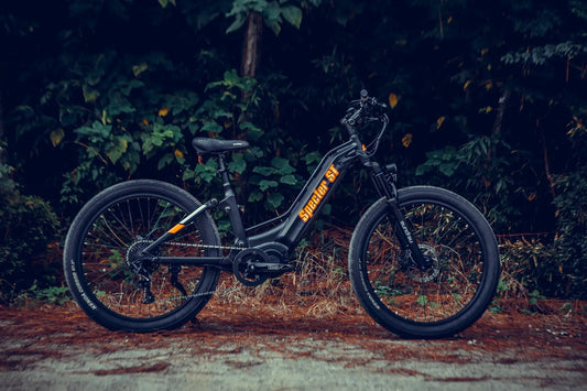 Specter ST 2.0 electric mountain bike with black frame and orange logo 27.5 wheels on Tampa Home & Garden Store