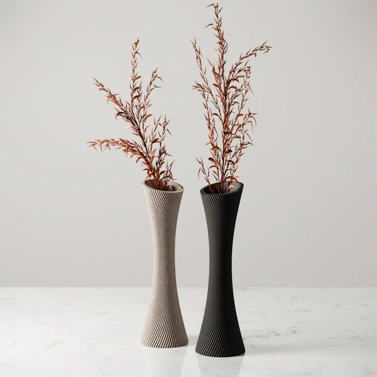 Spiral Rose Vase with Modernized Fluid Design two ribbed black vases by Modernized Pottery on Tampa Home & Garden Store