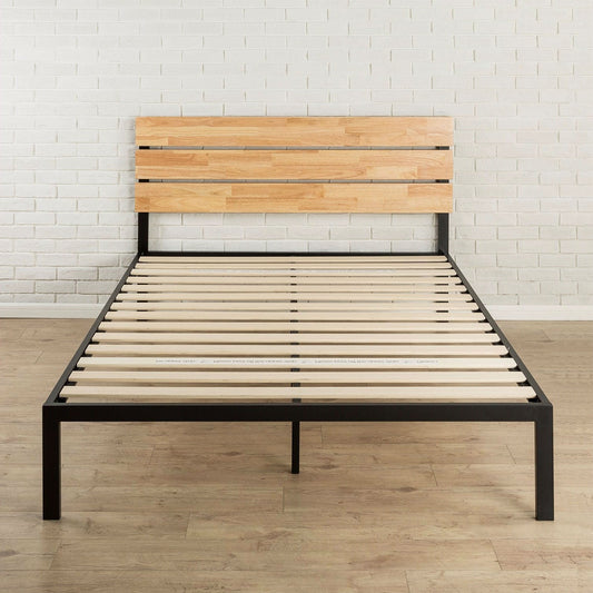 King size Modern Metal Platform Bed Frame with Wood Headboard and Slats - Tampa Home & Garden Store