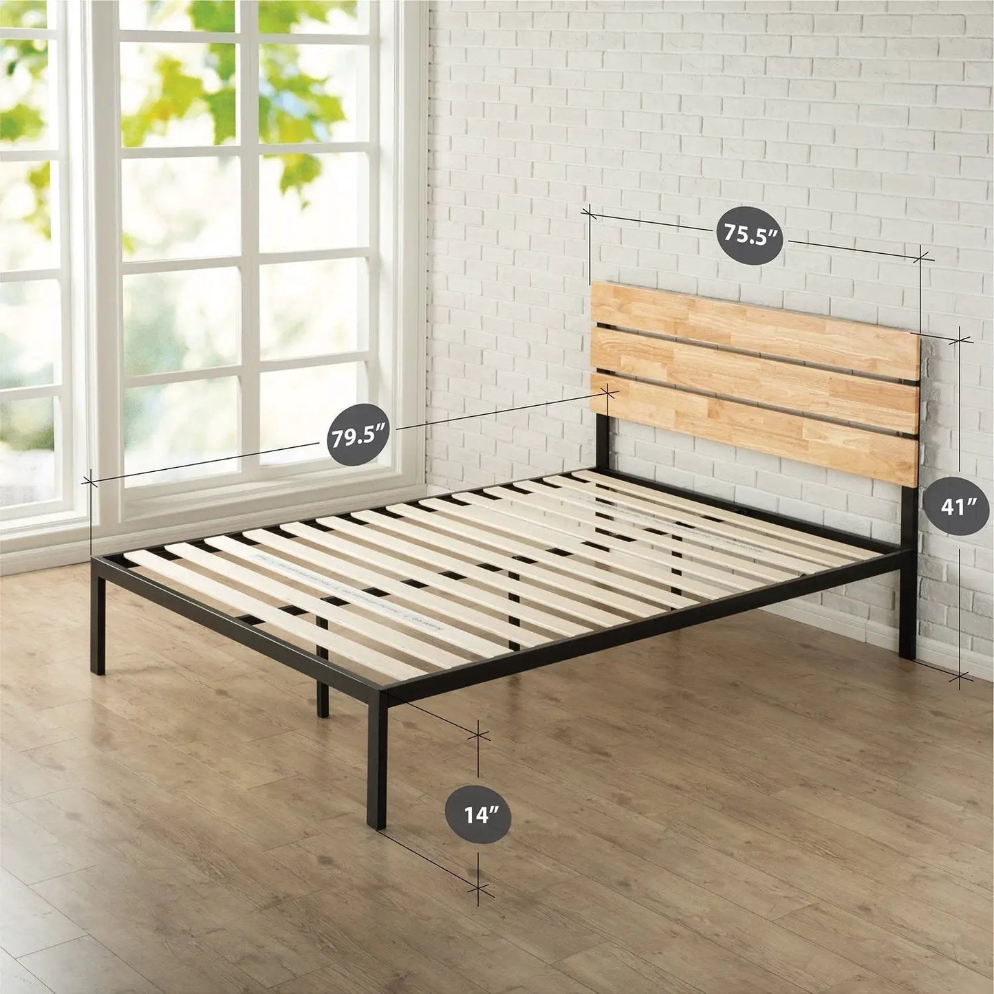 King size Modern Metal Platform Bed Frame with Wood Headboard and Slats - Tampa Home & Garden Store