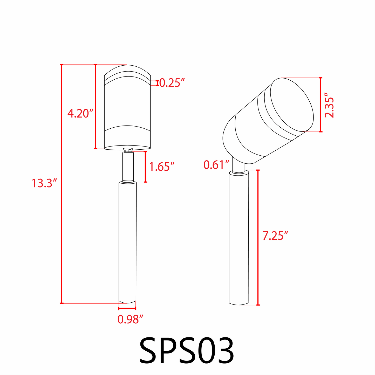 Projecteur extérieur basse tension en acier inoxydable SPS03 LED, luminaires réglables