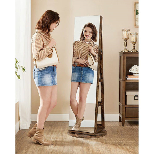 Rustic Brown Wood Jewelry Cabinet Armoire Organizer Freestanding Rotating Mirror - Tampa Home & Garden Store