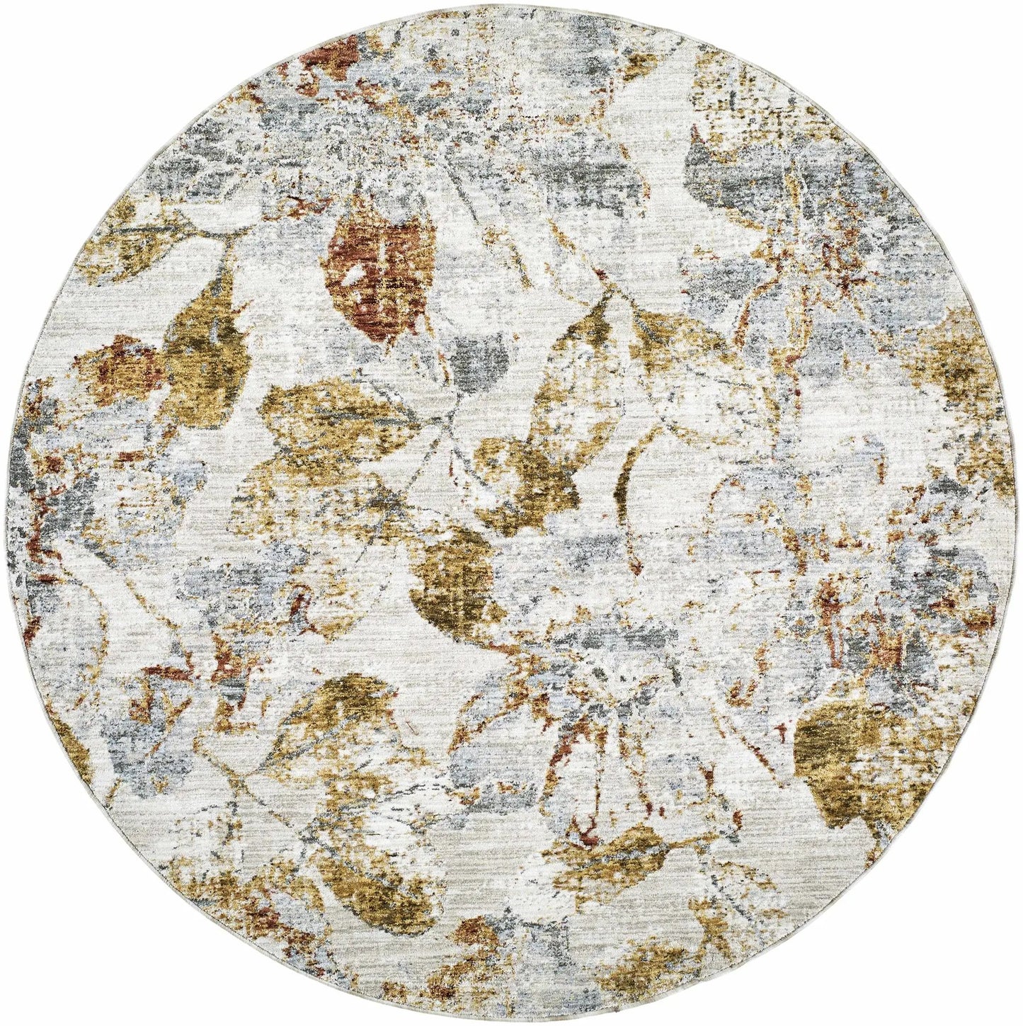 Ouida Floral Rug circular with mustard, rust, teal and gray abstract floral pattern Boutique Rugs on Tampa Home & Garden Store