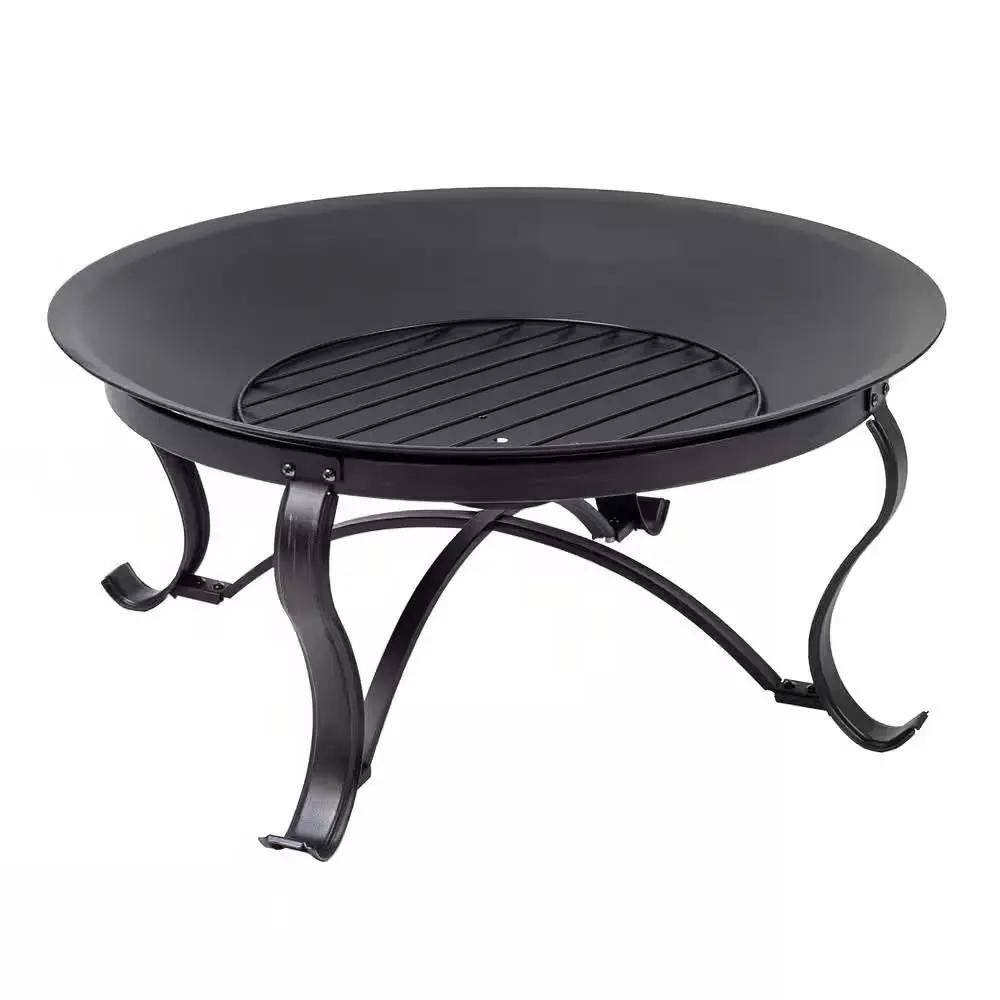 30-inch Round Steel Outdoor Fire Pit with Mesh Cover and Poker in Bronze - Tampa Home & Garden Store