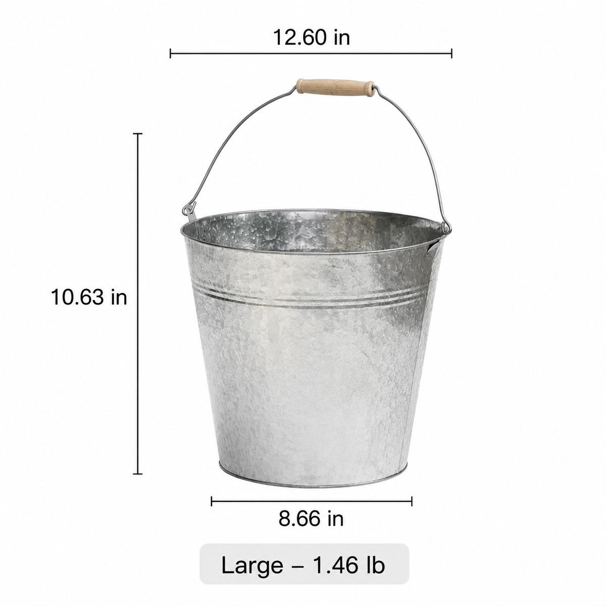 Galvanized bucket planter by RusticReach, silver metal with wooden handle, large size on Tampa Home & Garden Store