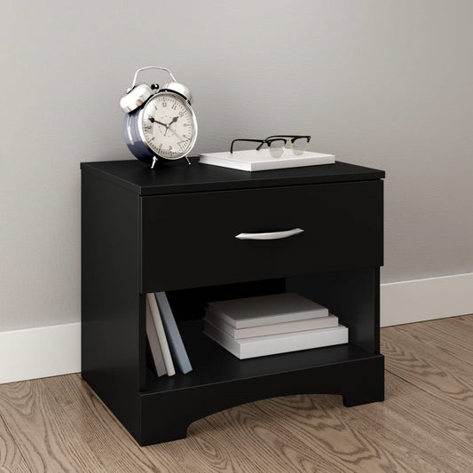 Mesa de Noche Moderna de 1 Cajón con Almacenamiento en Color Negro
