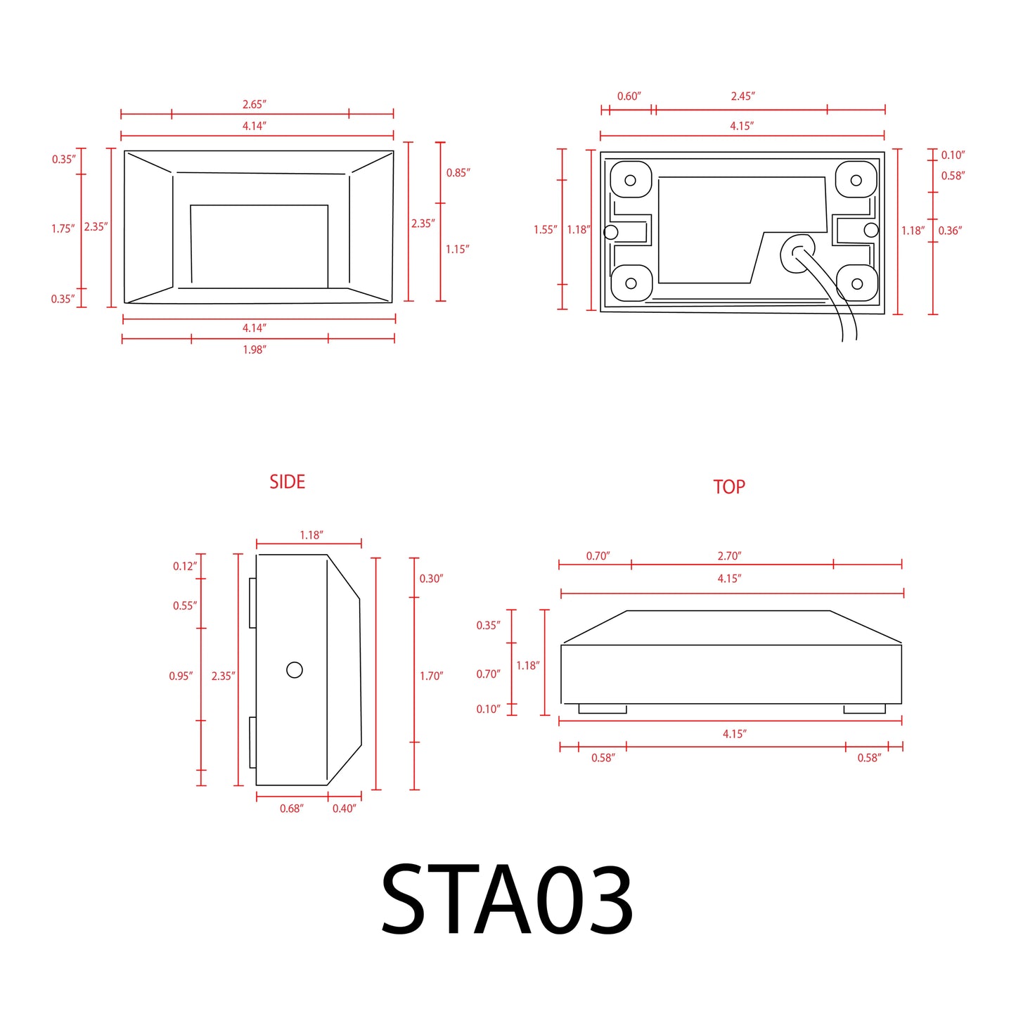 Luz LED rectangular para escaleras o cubiertas de aluminio fundido de bajo voltaje STA03 de 4 W para montaje en superficie