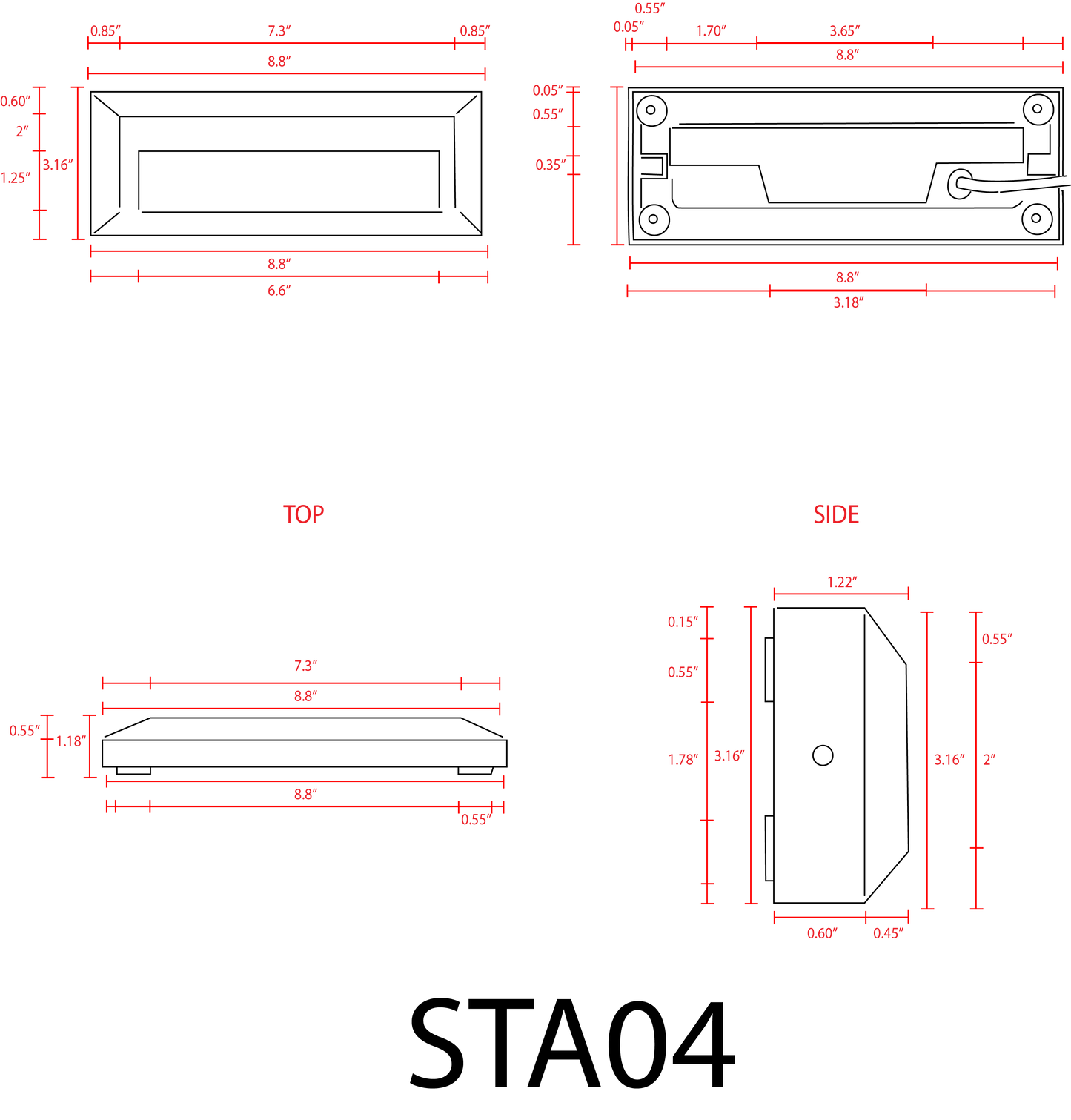 STA04 8W Low Voltage Cast Aluminum Rectangular Surface Mount LED Step or Deck Light