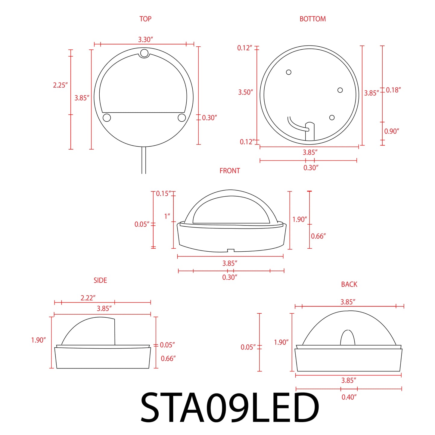 Foco LED de aluminio redondo STA09 para cubierta, montaje en superficie, iluminación paisajística de bajo voltaje