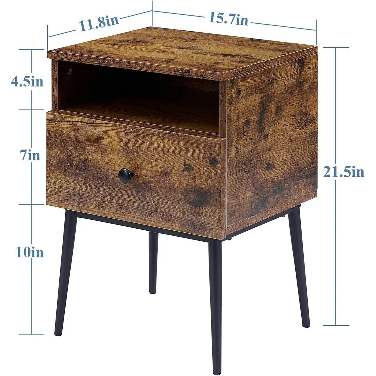 Juego de 2 - Mesa Auxiliar/Mesita de Noche Moderna de Mediados de Siglo en Acabado de Madera Marrón Oscuro
