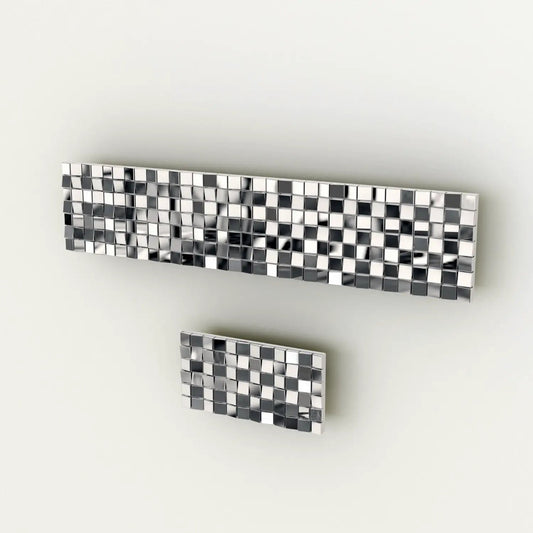 Mosaic chrome wall art panels with reflective square tiles in a two-panel grid on Tampa Home & Garden Store