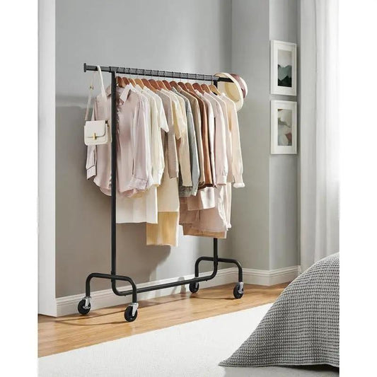 Matte black HomePacific garment rack on wheels with 1 mm steel frame for wardrobes on Tampa Home & Garden Store