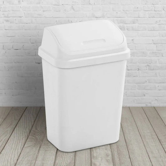 Set of 6 white swing-top kitchen wastebaskets for trash bin organization on Tampa Home & Garden Store