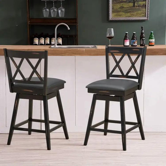 Set of 2 black wood 24-in counter-height farmhouse swivel barstools with cushions HomePacific on Tampa Home & Garden Store