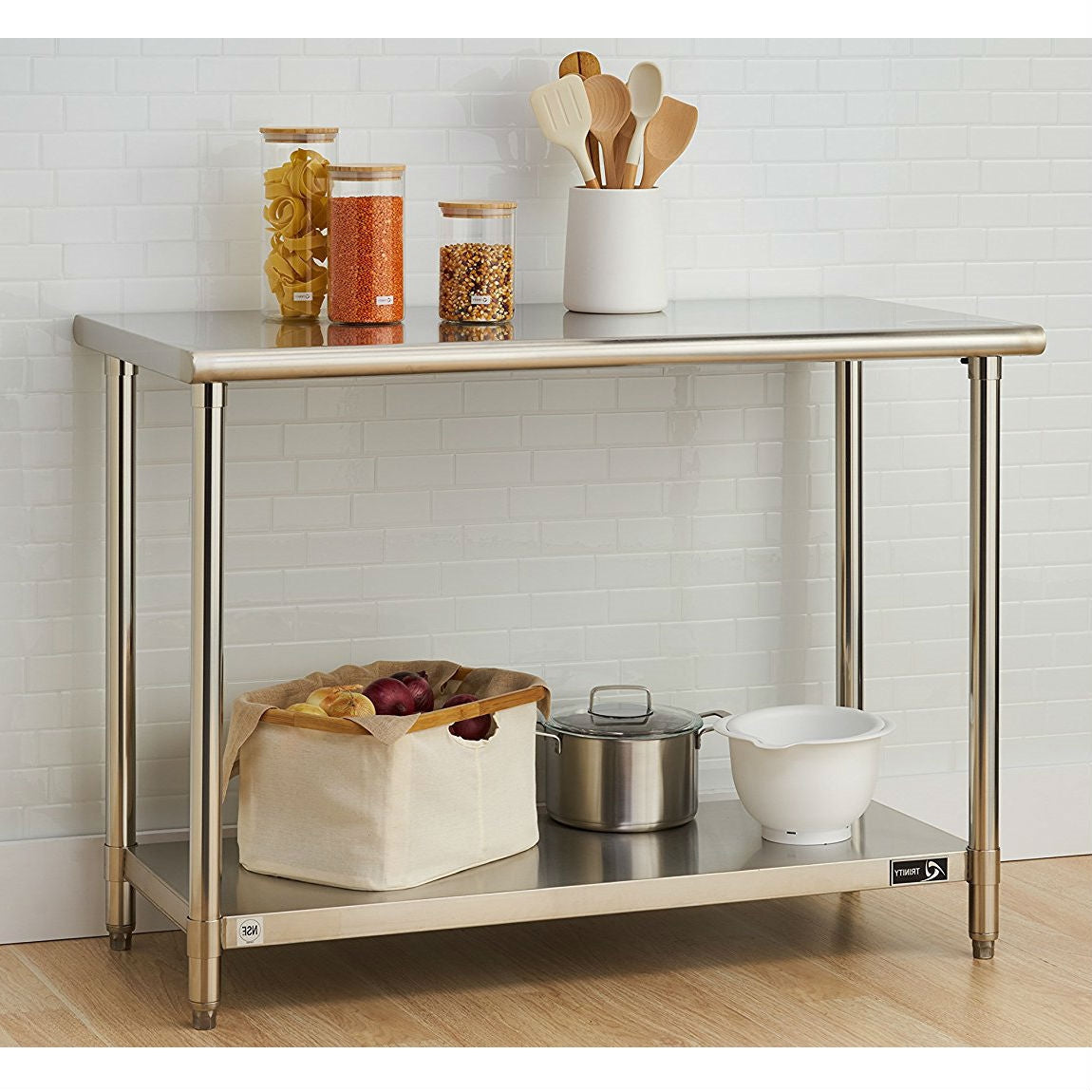 Mesa de preparación multiusos de acero inoxidable de calidad alimentaria con estante inferior
