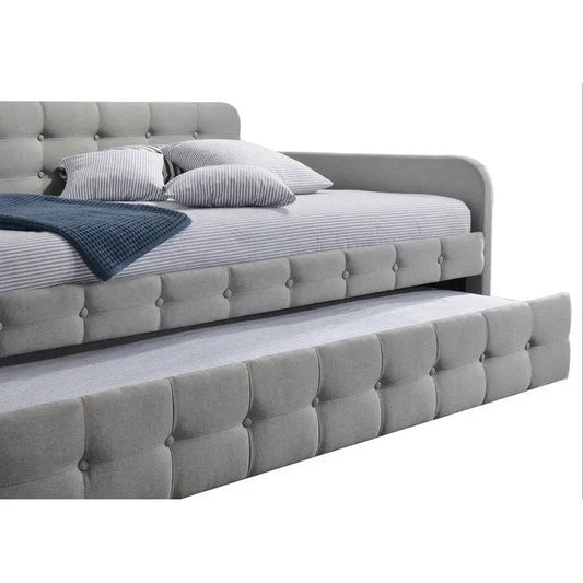 Gray tufted twin daybed with trundle in fabric upholstery by HomePacific on Tampa Home & Garden Store