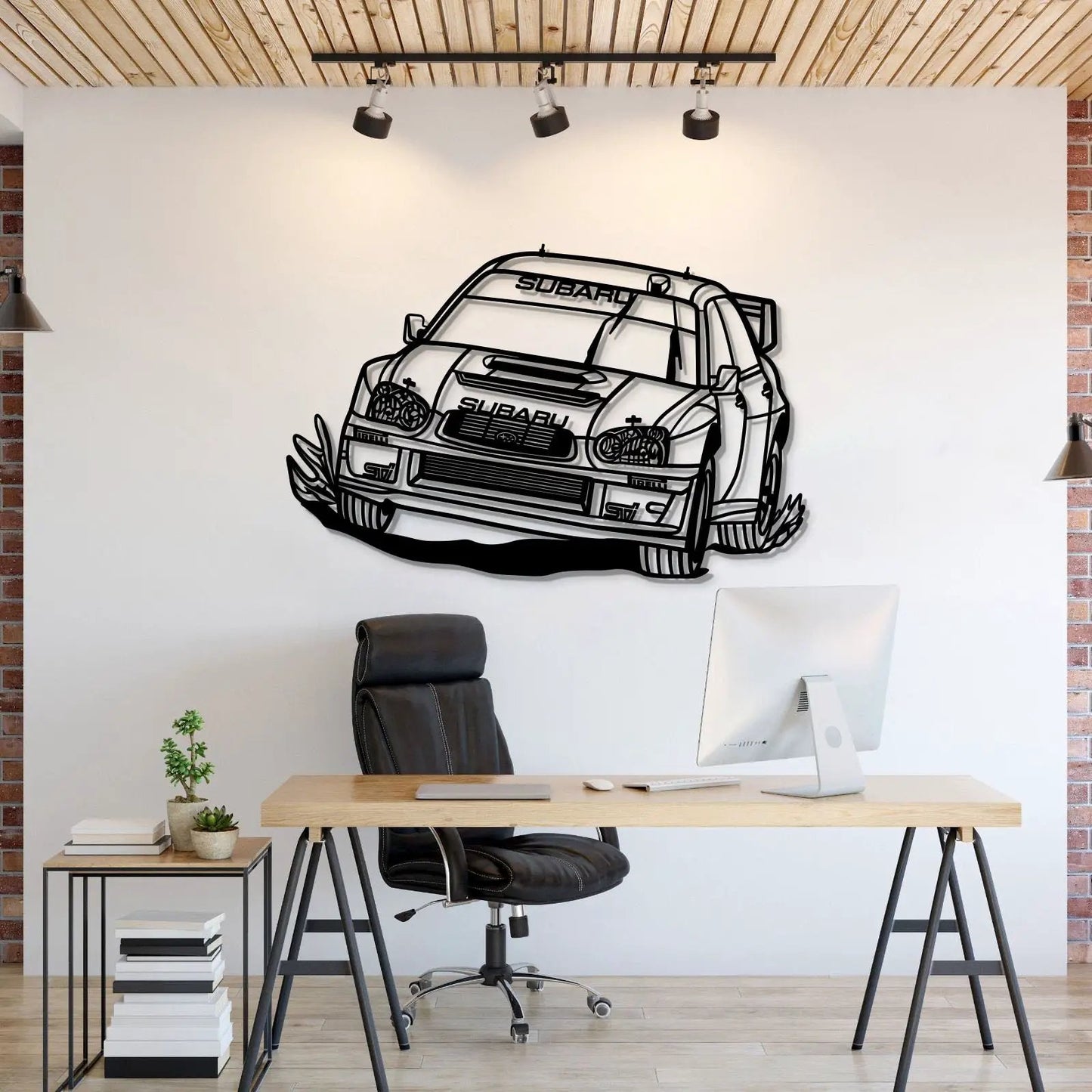 Impreza WRX STI Blobeye WRC metal wall art in bold black line art on Tampa Home & Garden Store