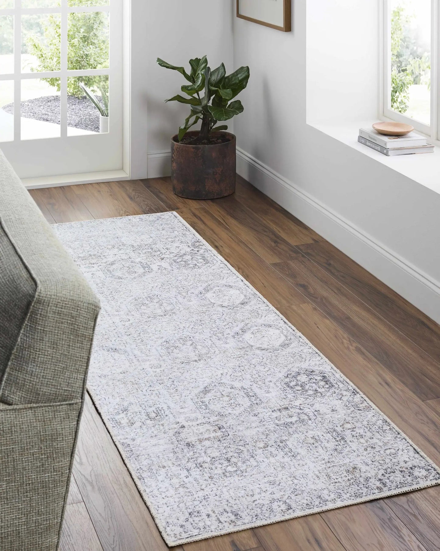 Washable Parkerfield Area Rug by Boutique Rugs, light gray distressed pattern on Tampa Home & Garden Store
