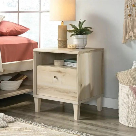 Light maple farmhouse nightstand with open shelf and single drawer - HomePacific on Tampa Home & Garden Store