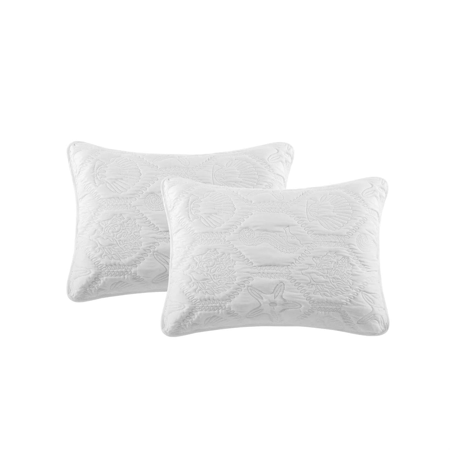 Juego de colcha Queen size de 3 piezas blanco con diseño de conchas marinas, estrellas de mar y caballitos de mar costeros