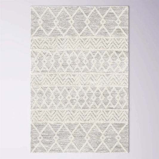 Hand Woven Wool Blend Persian Style Area Rug 6x9 grey beige ivory geometric diamond motif on Tampa Home & Garden Store