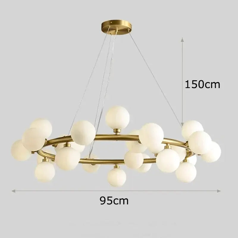 DecorBites LED pendant chandelier with gold ring and frosted glass globes for modern dining lighting, 95cm wide on Tampa Home & Garden Store