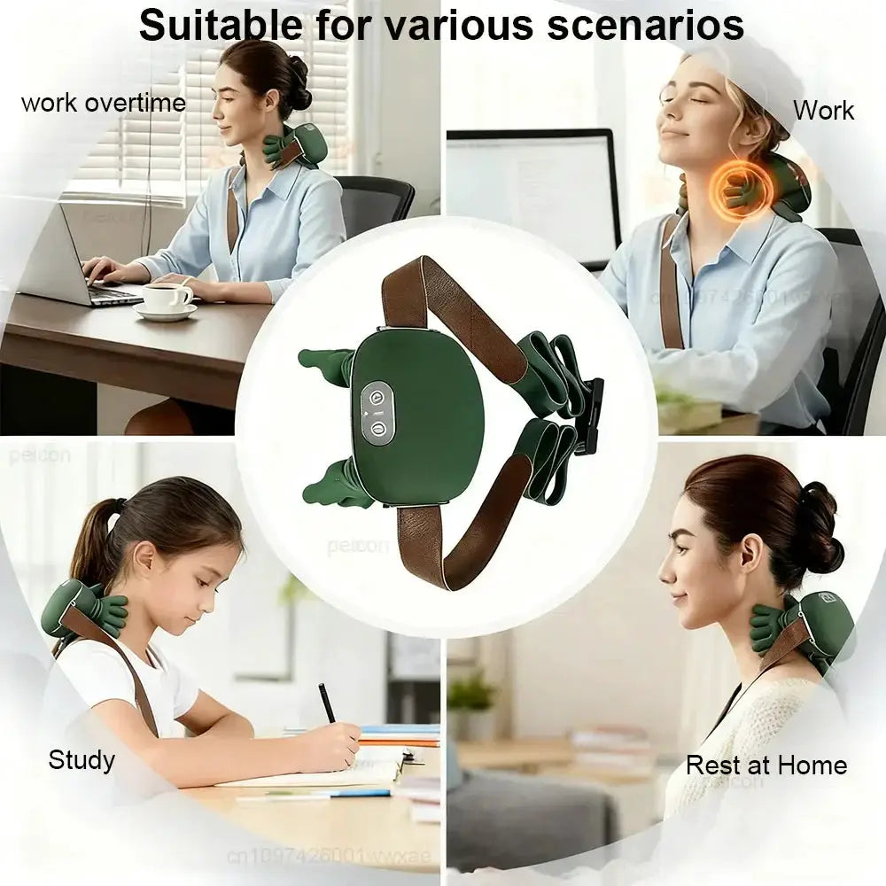 4D Kneading Neck and Shoulder Massager Moktan Sabai, green device with brown straps on Tampa Home & Garden Store
