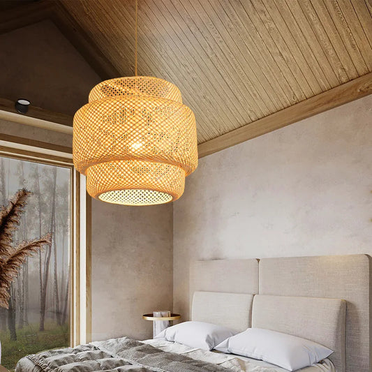 Handwoven Chinese Bamboo Pendant Lamp – Woven Hanging Light for Restaurant & Home - Tampa Home & Garden Store