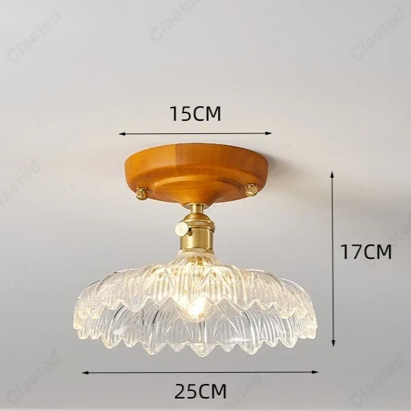 Perfecsy LED flower-petal ceiling lamp with wooden canopy 15cm and glass shade, 25cm shade on Tampa Home & Garden Store