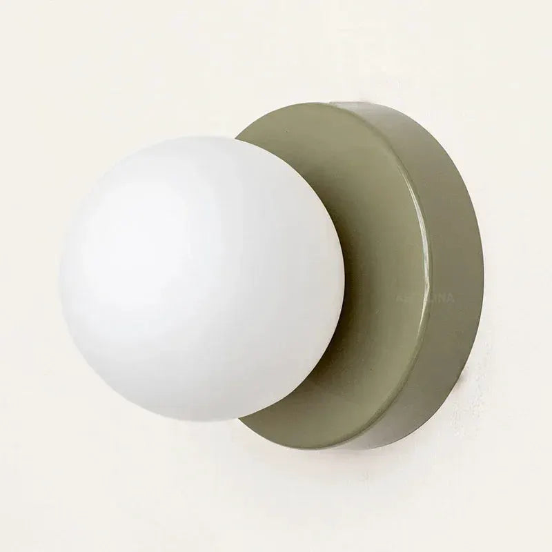 Nordic Glass LED Orb Wall Lamp Sconce in olive base with white globe Moktan Sabai on Tampa Home & Garden Store