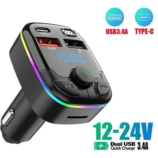 Bluetooth 5.0 FM Transmitter Car Charger PD QC3 Type-C dual USB 3.4A RGB ring Moktan Sabai on Tampa Home & Garden Store