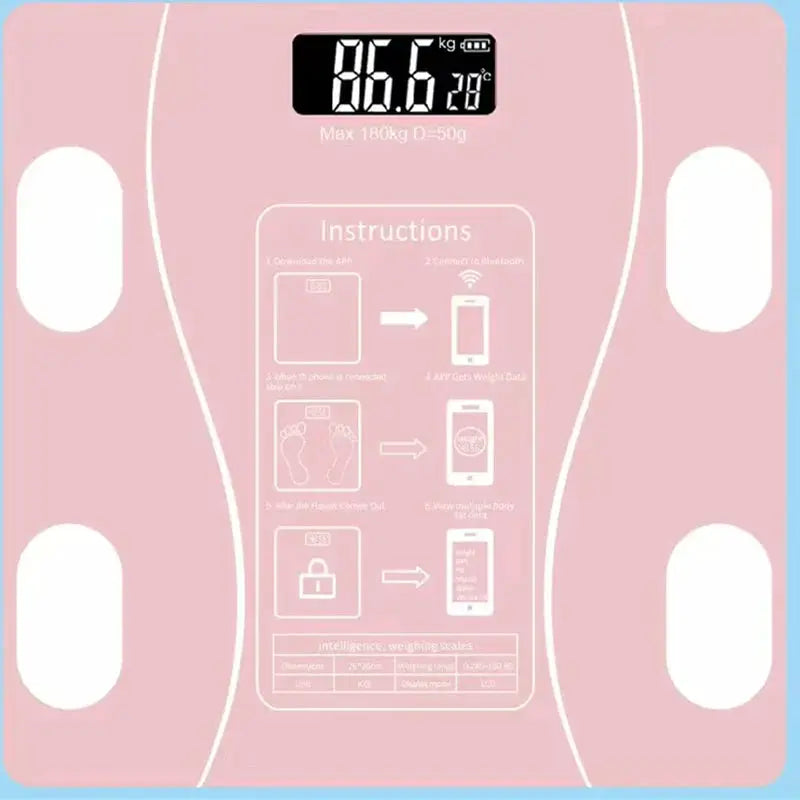 Smart Bluetooth digital scale with LED display in pink by Moktan Sabai body weight scale on Tampa Home & Garden Store