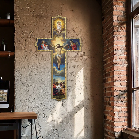 Enova Art sacred cross metal wall art UV-printed cross with infant Jesus and Last Supper on Tampa Home & Garden Store