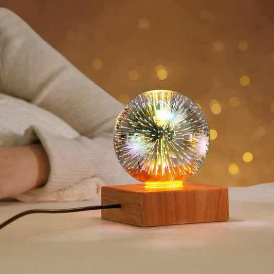 3D Firework LED Night Light | Starry Sky Glass Ball Table Lamp for Home Decor