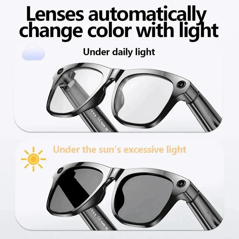 AI Smart Glasses Moktan Sabai with photochromic lenses and built-in camera, black frame on Tampa Home & Garden Store