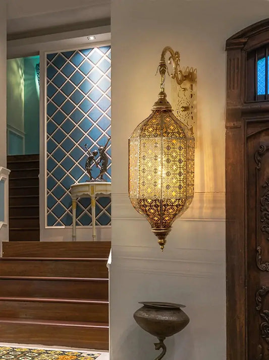 Turkish Golden Iron Wall Lamp Handmade Openwork wall light by Moktan Sabai on Tampa Home & Garden Store