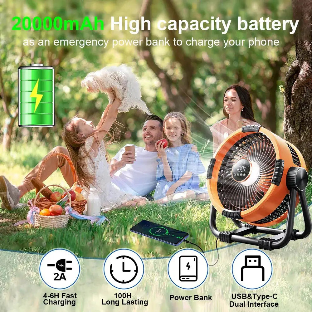 Moktan Sabai Outdoor Rechargeable Camping Fan with LED Light, orange portable fan 20000mAh USB-C on Tampa Home & Garden Store
