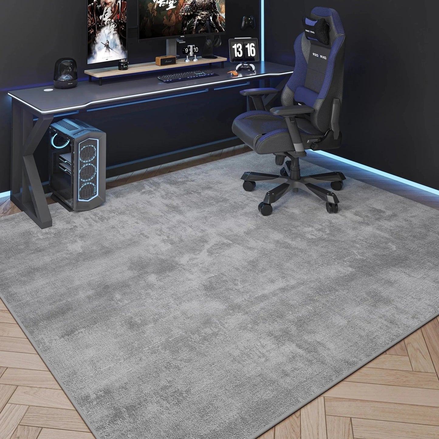 VIKAMA game room carpet by Perfecsy, gray textured washable rug for living room coffee area on Tampa Home & Garden Store