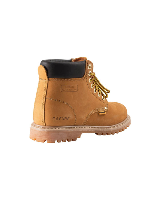 Safara premium wheat nubuck 6 inch work boots with black padded collar and brass eyelets on Tampa Home & Garden Store