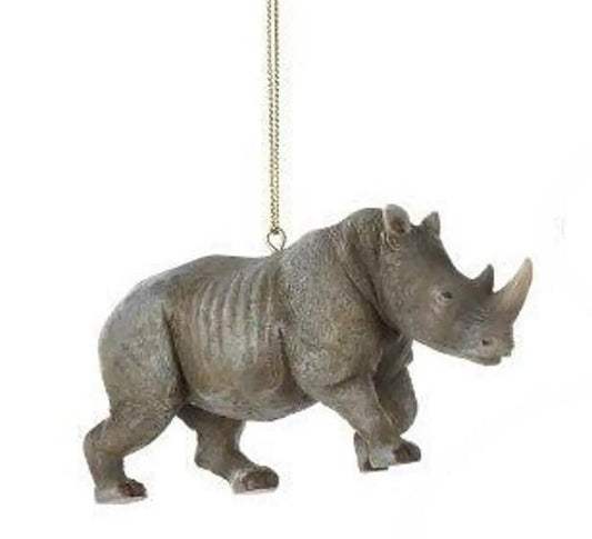 Rhino resin Christmas ornament hanging safari animal in gray on Tampa Home & Garden Store