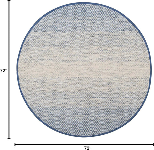 Safavieh Montauk handmade round cotton rug, 72-inch diameter, blue border with cream weave on Tampa Home & Garden Store