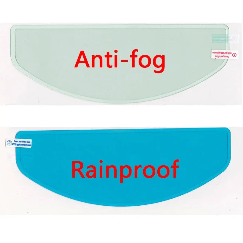Two BikerZoneZ patch films: anti-fog translucent lens and blue rainproof shield on Tampa Home & Garden Store
