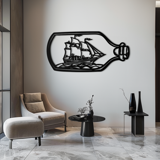 Sailboat in a Bottle Metal Wall Art – Nautical-Inspired Silhouette for Ocean Dreamers- KAF692 - Tampa Home & Garden Store