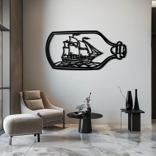 Sailboat in a Bottle Metal Wall Art – Nautical-Inspired Silhouette for Ocean Dreamers- KAF692 - Tampa Home & Garden Store